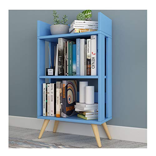 DGLIYJ Einfacher mehrschichtiger Bücherregal-Bodenständer aus Massivholz (Farbe : Blau)