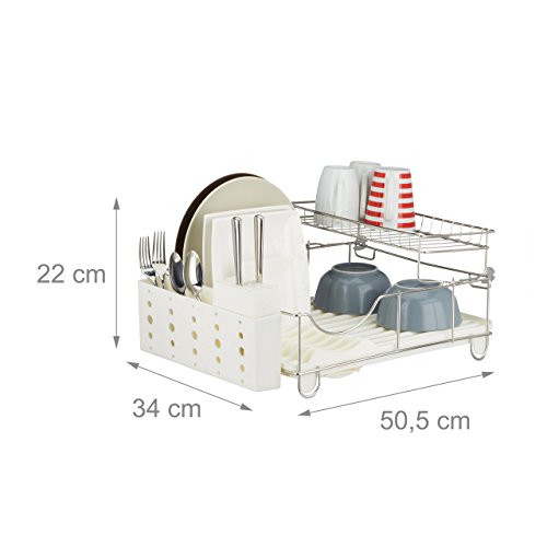 Relaxdays Abtropfkorb, Besteckhalter, Abtropfgitter Edelstahl, robust, H x B x T: ca. 22 x 50,5 x 34 cm, beige - 2