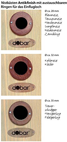 dobar 22415e Nistkasten für Vögel, aus Holz (Kiefer, Massivholz), für Garten, Balkon, Wand, 3 variable Einfluglöcher, mit Beobachtungsmöglichkeit, Farbe: Braun – Nisthilfe Vogelhaus - 3