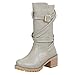 Produktbild ODJOY-FAN Mode Mittleres Rohr DamenstiefelRunder Kopf Gürtel Schnalle Leder Martin Stiefel Keile Booties Mitte Tube Martin Schuhe Schnalle Gurt Boot Casual Kurz Stiefel (Grau,43)