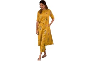 Sambhav Quilt Hub Damen-Kurta aus Baumwolle, handbedruckt, Bürokleidung, A-Linie, Kurta mit Hose