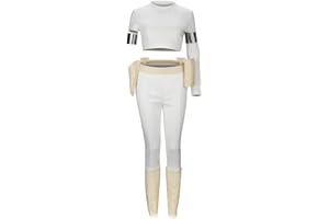 Funhoo White Women Queen Padme Amidala Costume Suit Shirt+Pants+Belt+Arm band+Leggings Accessories Classic Princess Leia Cosplay Costume Halloween Carnival Fancy Dress Outfit Adult