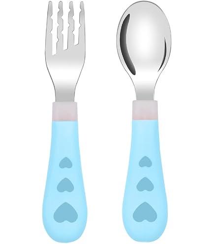 Posate Per Bambini In Acciaio Inox – Set Per Neonati E Bambini Piccoli, Colore Blu, Kiokids