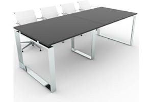 DUÓFIC Mesa de Reuniones, Conferencias y Oficinas. Estructura metálica con Marco Cerrado Color Cromado (240x100). Fabricado en España. Envio a Toda la Península. (Roble Azabache)