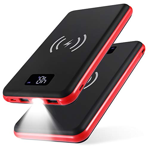 KEDRON Batterie Externes 20000mAh Power Bank Chargeur sans Fil Rapide Chargeur à Induction, Rouge