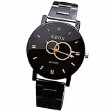 Damen Uhren,Kingwo Neue Weihnachten Design Schwarz Edelstahl Band Runden Zifferblatt Quarz-armbanduhr Frauen Geschenk
