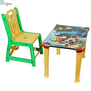 Babyjoys Learning Table and Chair for Kids Educational Kids Study Table & Chair Set {Color: - Green& Yellow}