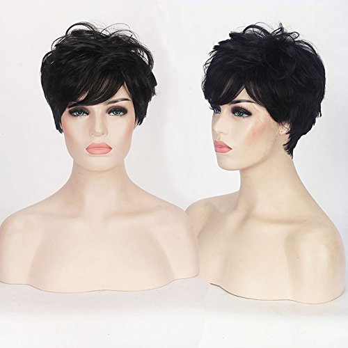 royalvirgin Pelucas De La Señora moderna negro corto recto sintético Pelucas con resistente al calor de fibra peluca que parezca real pelo nueva llegada