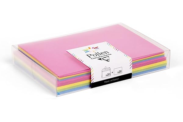 Clairefontaine 20917C - Coffret de 20 Enveloppes + 20 Cartes Eté - Enveloppes Format C6 (11,4x16,2cm) - Cartes Format 11x15,5cm - Correspondance Pollen - Thème Eté - 4 Couleurs