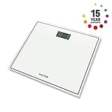 Salter Compact Digital Bathroom Scales - Toughened Glass, Measure Body Weight Metric / Imperial, Easy to Read Digital Display, Instant Precise Reading w/ Step-On Feature, 15Yr Guarantee - White