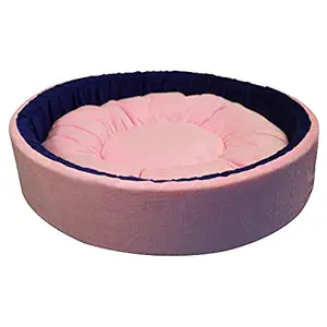 Hiputee Luxurious Round Velvet Dual Pink Blue Colour Bed for Cats and Dogs (Small, Pink-Blue)