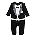 Tuxedo Onesie for Boys | Baby Romper Suit White and Black | Sizes 70, 80, 90, 100 | Suit with Bow Tie | 3 - 18 Months, black, 70 (EU)