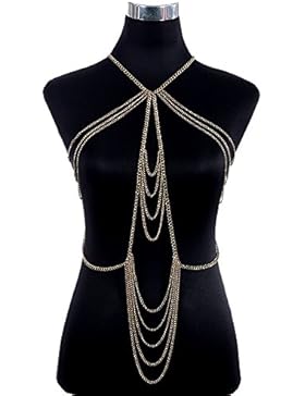 lureme® Sexy Golden Harness Bikini Body Kette Crossover Belly Waist Kette (01004086)