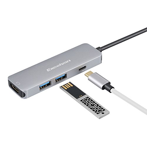 Excelvan 4 in 1 USB-C HDMI Adapter 4K, 2*USB 3.0 AnschlÃ¼sse, PD Ladeanschluss und microSD Kartenleser fÃ¼r MacBook Pro 2015/2016/2017, neues MacBook 12-Zoll, Chromebook und mehr Type-C GerÃ¤te