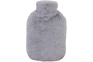 KANGKAI Hot Water Bottle with Fluffy Cove，Hand-in Pocket Hot Water Bottle with Soft Furry Cover, 1L Large Capacity, Hot Water Bag for Pain Relief, Hand Warmer【Light Grey】