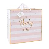 Bezaubernde Geschenktasche 'Baby Girl' mit Strassherzchen und Geschenkanhänger - rosa/gold