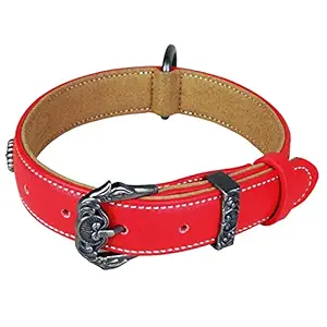 Joyeeiioo Leather Dog Collar, Padded Soft and Strong Leather Collar Unique Fashion Alloy Hardware Best for Small, Medium, Large Dogs