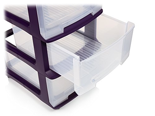 Bluespoon Rollwagen mit 4 Schüben | Gesamthöhe 58 cm | 4 Schubladen mit je 8 Liter | Schubladencontainer mit montierbaren Rollen | Endlos Stapelbarer Schubladenschrank mit Leichtlaufrollen lila - 3