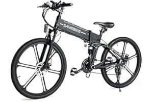 SAMEBIKE Bicicleta eléctrica 26" Fatbike Bicicleta Montaña Plegable Ebike, 48V/10.4Ah Batería,Shimano 21 Vel,Pedal Assist,Instrumento a Color TFT Adultos Urbana