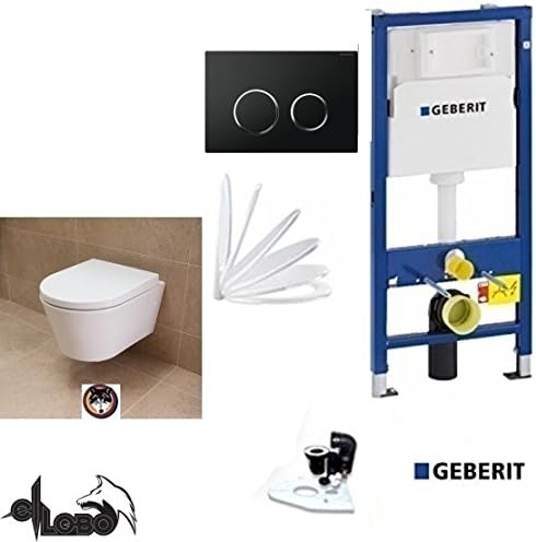 Geberit Duofix Basic UP 320 Frame System City Design Washdown Toilet Complete Set + Lid with Soft Close Sound Insulation Sigma 20 AL 48 cm Black