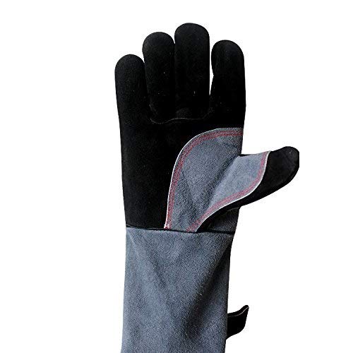 spécifications Man&Y-Gants en Cuir résistant à la Chaleur extrême et au feu, Mitaines parfaites pour cheminée, poêle, Four, Grill, soudage, Barbecue, Mig, Noir-Gris 16 Pouces pour Hommes Femmes
