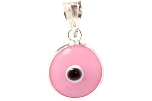 MIZZE MADE FOR LUCK 10 MM Glass Turkish Evil Eye 925 Sterling Silver Charm Pendant for Protection in 925 Sterling Silver - 14 Colours Available