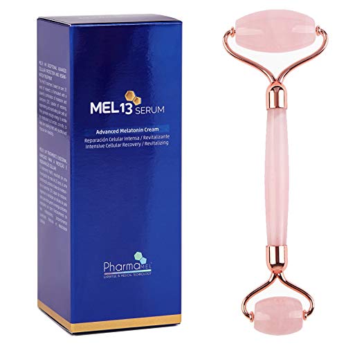 Pharmamel MEL 13 Serum con Melatonina y Q10, Mel13 Reparación Celular Intensa, Revitalizante - 30 ml y Rodillo de Masajeador Facial Antiedad Antienvejecimiento