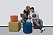 Arketi-com Ottoman Cube Blue Polyurethane High Density Height cm 25 Side cm 25 Hand Made in Italy