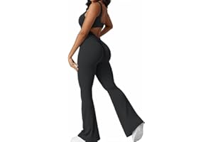 Haibang Combinaison Femme Sport Sans Couture Scrunch Butt Lift Une Pièce Jumpsuit Dos nu Combinaison Moulante Sans Manches Col Carré Rembourrée Romper Elégante Pantalon Long Pour Fitness Yoga Club