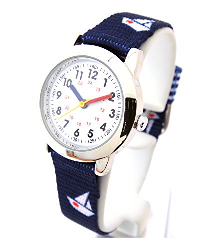 Kinderuhr mit Lernzifferblatt und Textil-Armband Motiv Meer