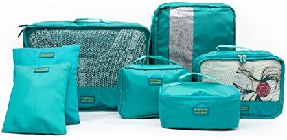 Tumecos 7pcs Travel Packing Cubes Organizers and Compression Pouches System for Carry-on Luggage Green