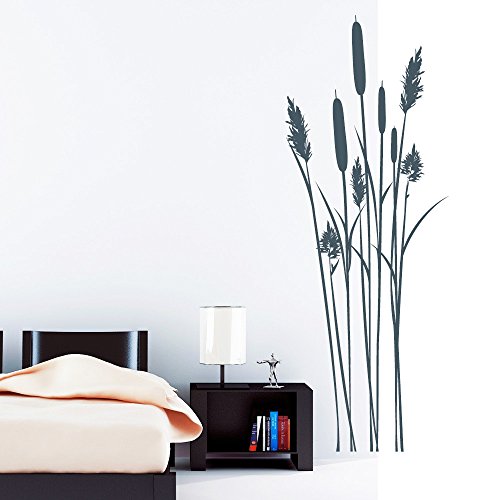 Wandtattoo Loft Wandaufkleber Schilf Bambus Strauch - Wandtattoo / 49 Farben / 2 Größen/ Wandsticker zur Dekoration von z.B. Badezimmer oder Schlafzimmer / grau / 35 cm breit x 93 cm hoch