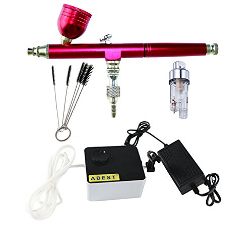 ABEST Compresseur Aerographe Kit Nouvelle fonction de démarrage automatique de démarrage automatique Compresseur d'aérographe à double action Kit complet avec brosse de nettoyage à humidité