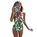 Produktbild feiXIANG frauen Grünes Blatt tiefes V einteiligen Badeanzugbikini druckt badeanzug push - up bikini ein stück badehosen grün beachwear (M, Grün)