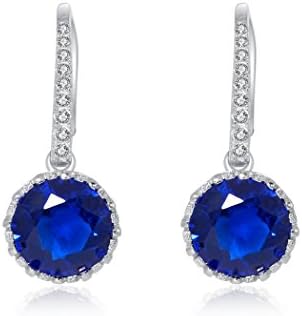 Teardrop Earrings Sterling Silver Bridal Blue Color Dangle Earrings Swarovski for Women with 8mm Sapphire Round CZ Diamond Halo Drop Earrings Jewelry