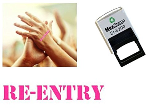 Re-Entry hand stamp - suitable for Festivals, Parties, Pubs, Special Events - Exhibitions self inking Pink stamp 28 x 6mm
