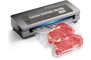 ANYBEAR Vakuumiergerät, 90 kPa, 100 W, leistungsstarke breite Versiegelung, Lebensmittelaufbewahrung, eingebauter Schneider, Beutelaufbewahrung, digitale Countdown-Anzeige, 2 Beutelrollen (Grau)