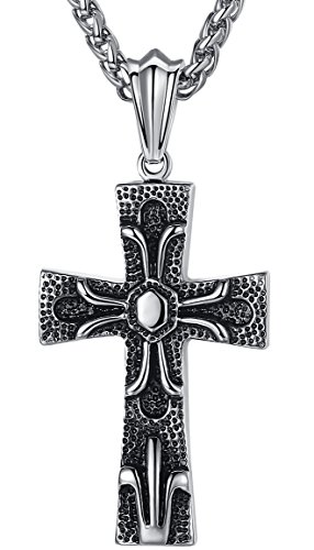 Aoiy Herren-Halskette mit Anhänger, Fleur-de-lis Kreuz, Edelstahl, 61cm Kette, ccp017