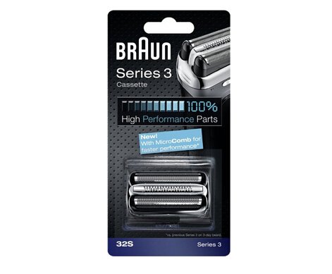 Braun32S razor Replacement Foil & Cutter Cassette Series 3 Floater330 360 370 380 390CC 32S Silver shaving heads