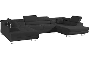 ‎COMFORTINO FURNITURE Ecksofa mit Schlaffunktion Big PASTI U-Form, Sofa Couch mit Bettkasten, 3-Sitzer Eckcouch, Schlafsofa für Wohnzimmer, Big Sofa Couch mit Schlaffunktion (Dunkelgrau)