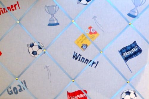 Large 60x40cm Laura Ashley Blue Football Hand Crafted Fabric Notice / Pin / Memo / Memory Board