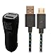 Produktbild OKCS® Premium KFZ Ladeset! Dual USB Schnellladeadapter + 1 Meter Ladekabel Datenkabel Textilummantelt /geflochtenes Textil / Textil Optik - passend für HTC, Nokia, Huawai, Samsung Galaxy, Sony Xperia und andere kompatible Geräte mit Micro USB Anschluß - in Schwarz