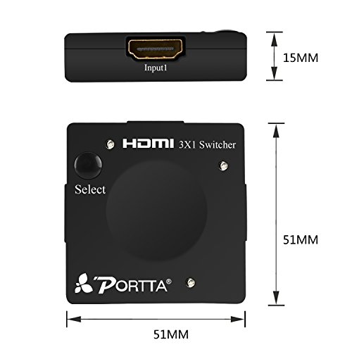 Portta HDMI Mini Switcher 3×1 3 port v1.3 1080p Verteiler Umschalter Switch 3 x IN 1 x OUT Unterstützung PS4 DVD HDTV - 4