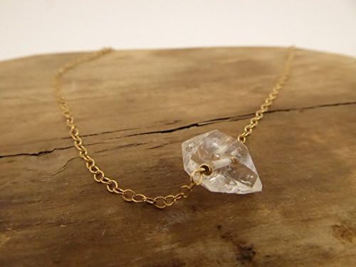 Herkimer Diamond Necklace On Gold Chain April Birthstone Crystal Choker Necklace, Clear Raw Crystal Jewelry, Rough Stone Jewellery