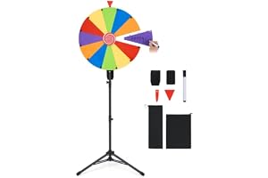 COSTWAY Φ75 cm lyckohjul för vridning, justerbar höjd 134–171 cm | Lyckohjul med metallstativ, roterande hjul med radergummi och markeringspenna, vinstcykel för lotteri spel, ordspel, fest