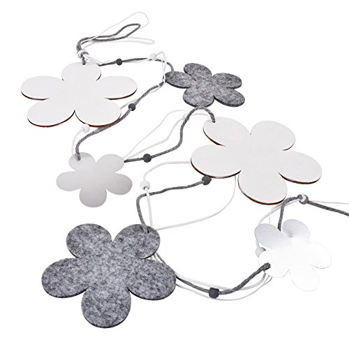 Blume Deko Design Girlande Metall Filz Holz 120x12x1cm Blütendeko (Grau) - 3