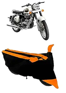 Antil's Water Resistant Two Wheeler Body Cover for Royal Enfield Bullet Classic 350 with Ultra Surface Body Protection (Orange Stripes)