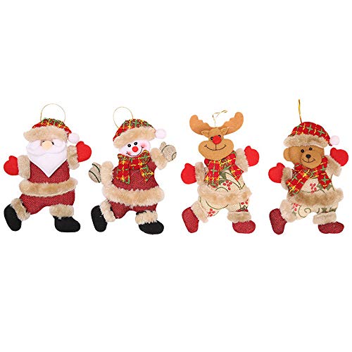 Kanlin Gratis Tiempo Limitado Adornos para árboles de Navidad Colgante con Papá Noel Mezclado Papá Noel Muñeco de Nieve Reno Jingle Bell Colgantes de Oro Decoración, 4pc Set (Multicolor)