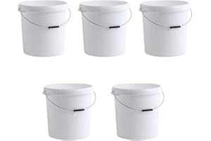 OIPPS Pack of 5 x 30 Litre White Round Bucket with Lid & Metal Handle