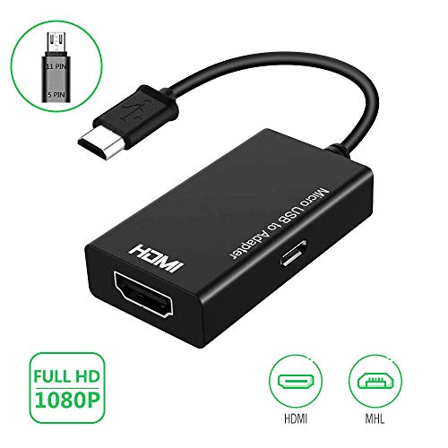 Convertidor Micro USB a HDMI, Adaptador de Cable MHL a HDMI con Salida de Video y Audio Compatible con Androide Samsung Galaxy S3/S4/S5 Note 2/3/4(Contenido Conector 5pin-11pin)